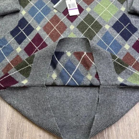 NWT Geoffrey Beene Mens 025/DK Gray Argyle Lambswool Pullover Sweater Size XXL - Picture 4 of 9